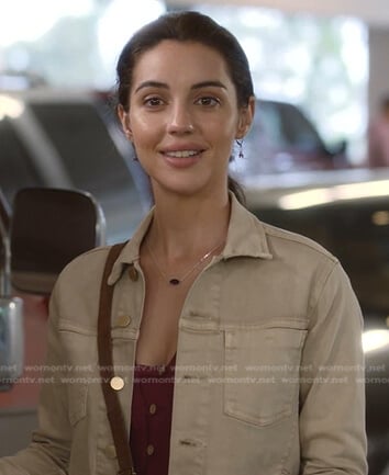 Jules’s beige denim jacket on Greys Anatomy