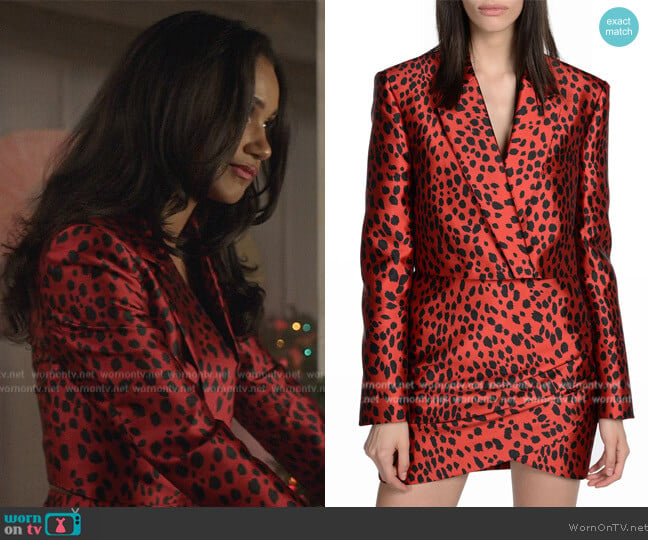 Just Cavalli Jaguar Printed Cropped Blazer worn by Layla Keating (Greta Onieogou) on All American