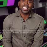 Justin’s khaki green shirt on E! News Nighly Pop