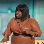Kardea Brown’s brown leather wrap dress on Sherri