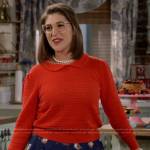 Kat’s red collared sweater and bird print skirt on Call Me Kat