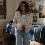 Keisha’s white fur trim jacket on All American Homecoming