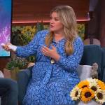 Kelly’s blue snake print shirtdress on The Kelly Clarkson Show