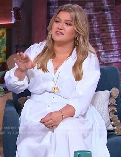 Kelly’s white maxi dress on The Kelly Clarkson Show