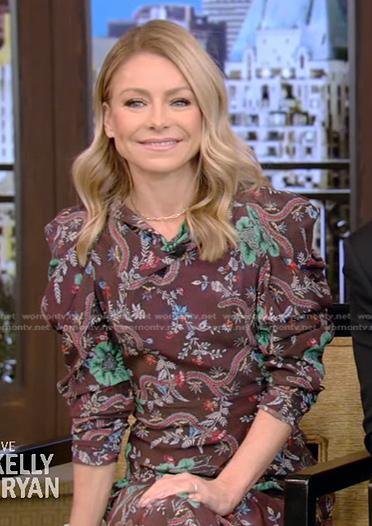Kelly’s brown floral print dress on Live with Kelly and Ryan