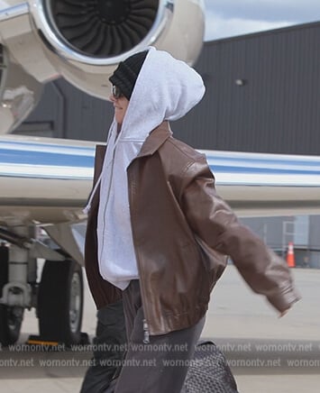 Kendall’s brown leather jacket on The Kardashians