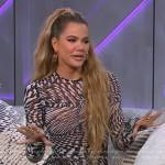 Khloe Kardashian’s black star print mesh dress on The Kelly Clarkson Show