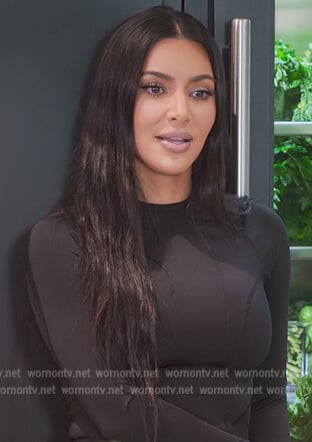 Kims black mesh top on The Kardashians