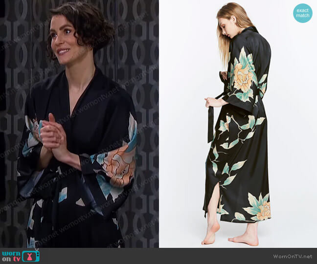 Aimi Kimono Robe Kim + Ono worn by Sarah Horton (Linsey Godfrey) on Days of our Lives