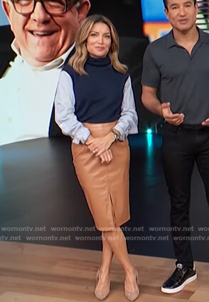 Kit’s blue mixed media sweater on Access Daily