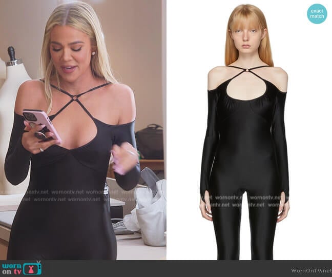 KNWLS Black Nulle Alter Cross Neck Catsuit worn by Khloe Kardashian (Khloe Kardashian) on The Kardashians