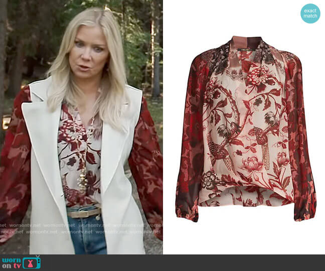 Kobi Halperin Gemma Blouse in Garnet Multi worn by Brooke Logan (Katherine Kelly Lang) on The Bold and the Beautiful