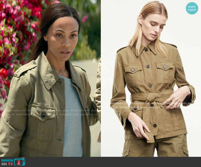 The Kooples Buttoned Cotton Khaki Jacket with Pockets worn by Amy Wheeler (Zoe Saldana) on From Scratch