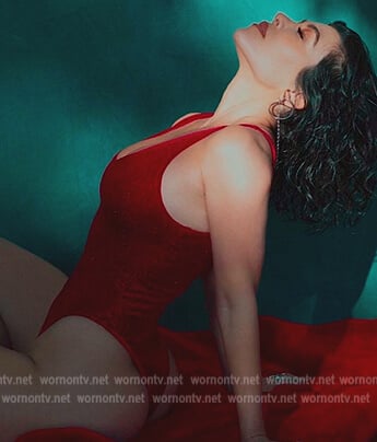 Kourtney’s red metallic swimsuit on The Kardashians