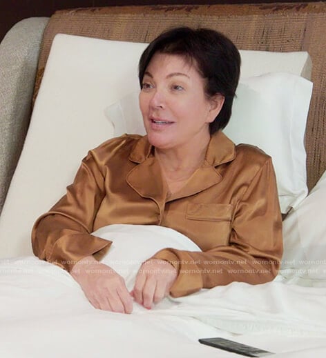 Kris’s brown satin pajama top on The Kardashians