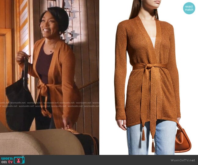 L'Agence Junit Tassel Belted Cardigan worn by Athena Grant (Angela Bassett) on 9-1-1