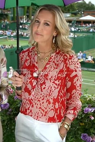 Lara’s red abstract print blouse on Good Morning America