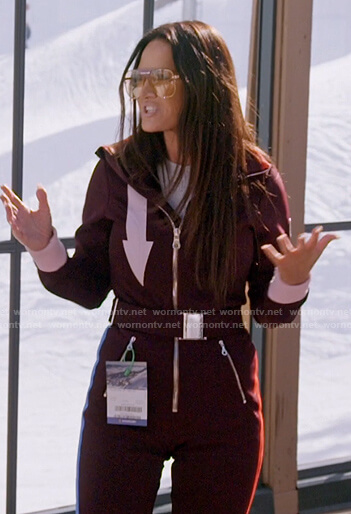 Lisa’s burgundy ski suit on The Real Housewives of Salt Lake City