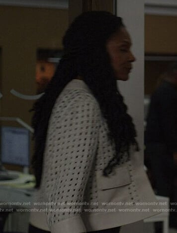 Liz’s leather open grid jacket on The Good Fight