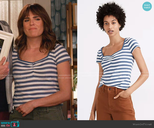 Madewell Ribbed Sweetheart Tee in Stripe worn by Marina (Karla Souza) on Home Economics