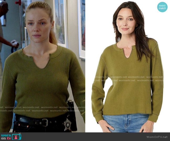 Madewell Waffle Knit Split Neck Top worn by Hailey Upton (Tracy Spiridakos) on Chicago PD