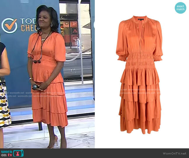Maje Radjinette Layered Satin Dress in Orange worn by Dr. Angela Lamb on Today
