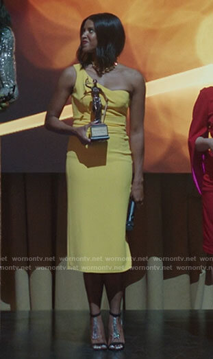 Mallory’s yellow one-shoulder dress on She-Hulk Attorney at Law