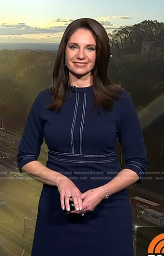 Maria’s navy dress with white stitching on Today
