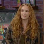 Mariah’s olive green printed jacket with gold buttons on The Young and the Restless