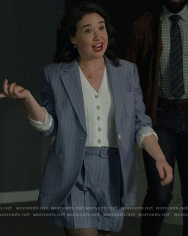 Marissa’s blue stripe blazer and shorts on The Good Fight
