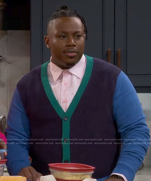 Marty’s blue and green cardigan on The Neighborhood