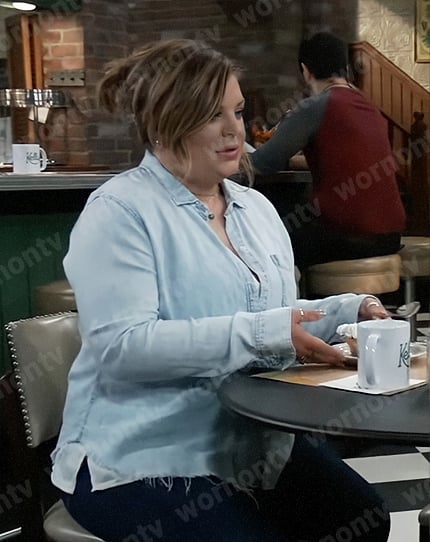 Maxie’s frayed denim button down shirt on General Hospital