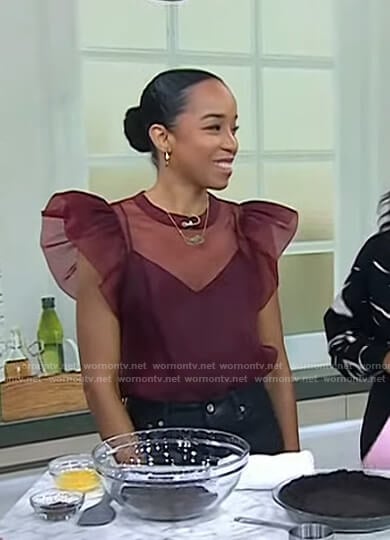 Maya-Camille’s burgundy ruffle tulle top on Today