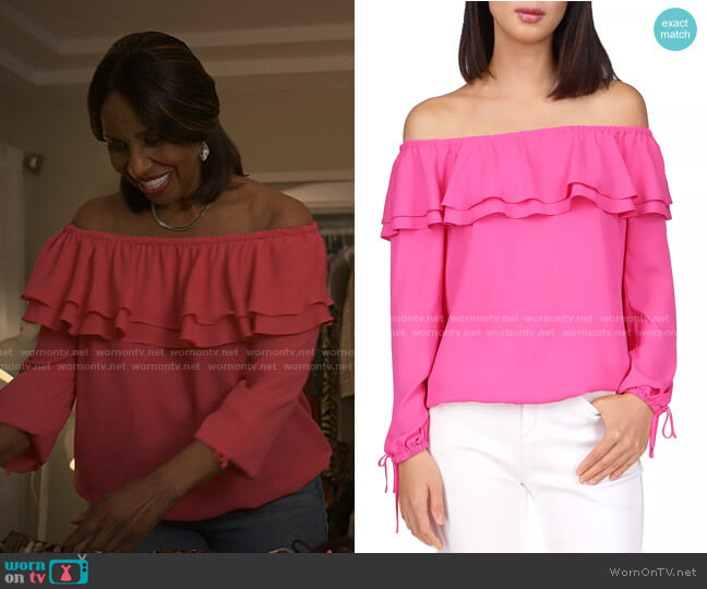 Michael Kors Ruffled Off-the-Shoulder Peasant Top worn by Mama Lu (Pauletta Washington) on Reasonable Doubt