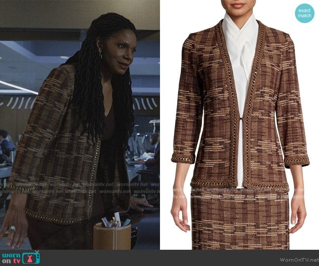 Misook Chain-Trim Melange Knit Jacket worn by Liz Reddick-Lawrence (Audra McDonald) on The Good Fight