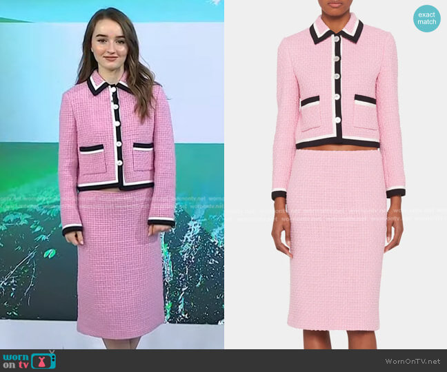 Miu Miu Tweed Contrast-Trim Crop Jacket worn by Kaitlyn Dever on Today