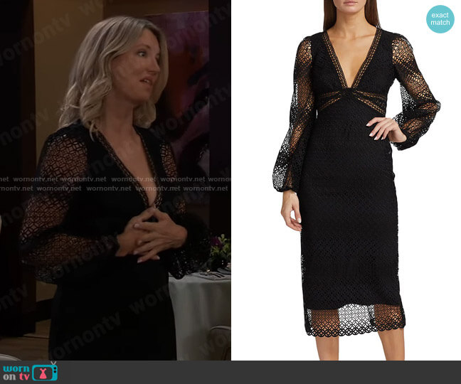 ML Monique Lhuillier Lace Midi-Dress worn by Nina Reeves (Cynthia Watros) on General Hospital