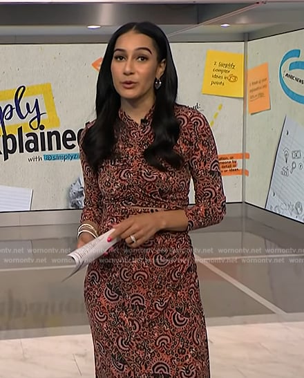 Morgan Radford’s pink print ruched top and skirt on Today