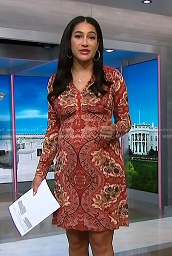 Morgan’s red printed ruched dress on NBC News Daily