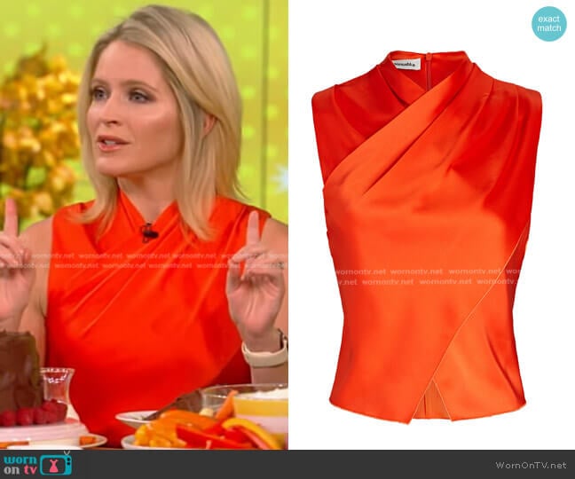 Nanushka Difya Satin Top worn by Sara Haines on The View