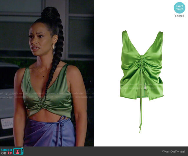 Nanushka Klara Ruched Satin Top worn by Shanelle Tucker (Shannon Kane) on Reasonable Doubt
