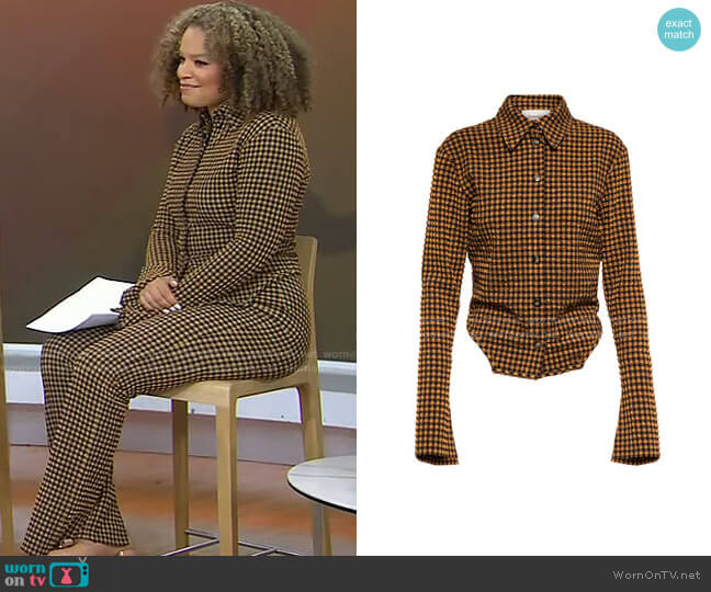 Nanushka Saro Checked Seersucker Shirt worn by Antonia Hylton on Today