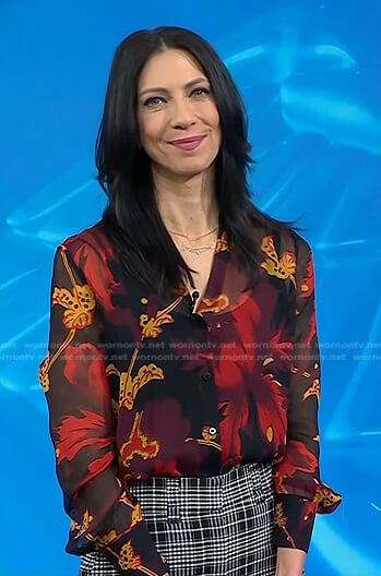 Dr. Natalie Azar’s black floral sheer blouse on Today