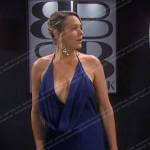 Nicole’s dark blue draped halter dress on Days of our Lives