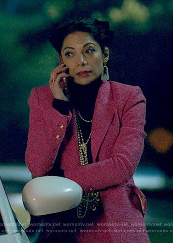 Nikki’s pink tweed blazer and shorts set on She-Hulk Attorney at Law