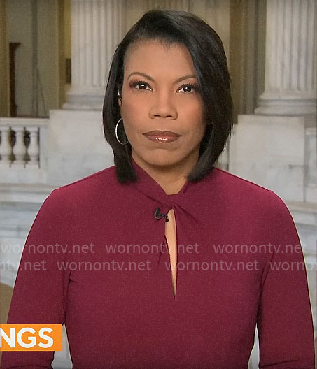 Nikole Killion’s purple twisted keyhole dress on CBS Mornings
