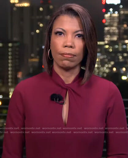Nikole Killion’s purple twisted keyhole dress on CBS Mornings