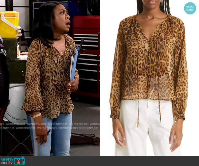 Nili Lotan Manon Leopard Print Silk Blouse worn by Tina Butler (Tichina Arnold) on The Neighborhood