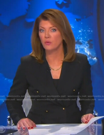 Norah’s black double breasted blazer on CBS Evening News