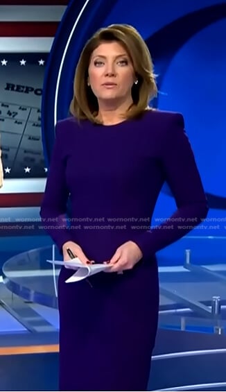Norah’s purple slit dress on CBS Evening News
